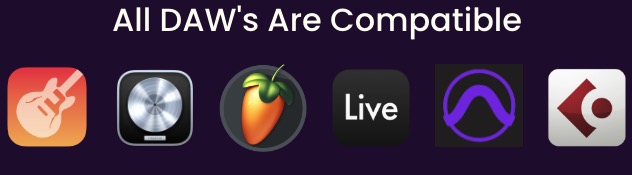 Digital Audio Workstation icons of FL studio, Ableton live, Pro tools, Logic Pro x, Cubase and Garageband